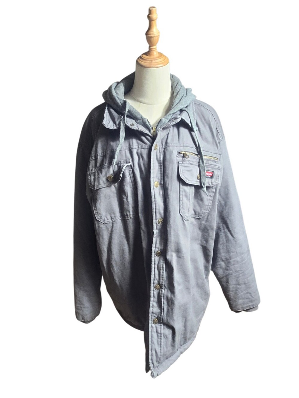Wrangler Gray Hooded Quilted Workwear Style Field Jacket